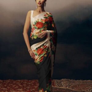 satin saree with floral design